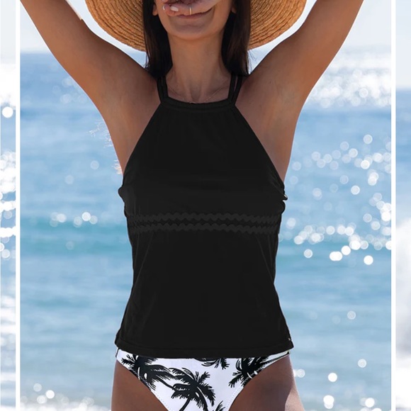 Beachissi tankini. Black top with lace band, black and white bottom. Never worn - Picture 3 of 7